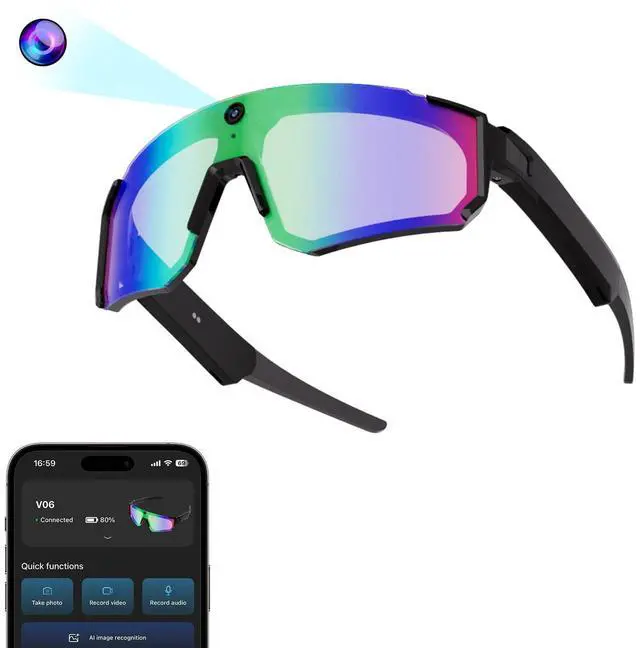 Main image of AI Smart Glasses with 32MP Camera, Video Recording Glasses with Voice Control, Built-in Microphone, AI Voice Assistant, UV Protection, for Cycling & Hiking