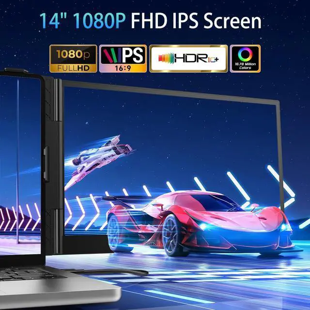 Alt view image 2 of 4 - 14.2" Triple Laptop Screen Extender, Ultra-Thin FHD 1080P IPS Portable Monitor for Laptop, Aluminum Alloy Tri-Screen Travel Monitor, Plug & Play for Windows/Mac/Chrome, Fits 13"-17.3" Laptops