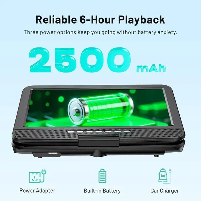 Alt view image 3 of 4 - 12.5" Portable DVD Player with 10.5" HD Swivel Screen, 6-Hour Battery Life, Car DVD Player with Dual Speakers, Supports CD/DVD/USB/SD Card, Include Car Headrest Mount and Remote Control -Black