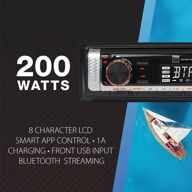 Alt view image 3 of 4 - MXD140B Marine Stereo with Built-in Bluetooth | Single DIN 8-Character Sunlight-Readable LCD Display | Weatherproof | AM/FM Stereo Receiver | USB Port with 2.1 A Charging | Black
