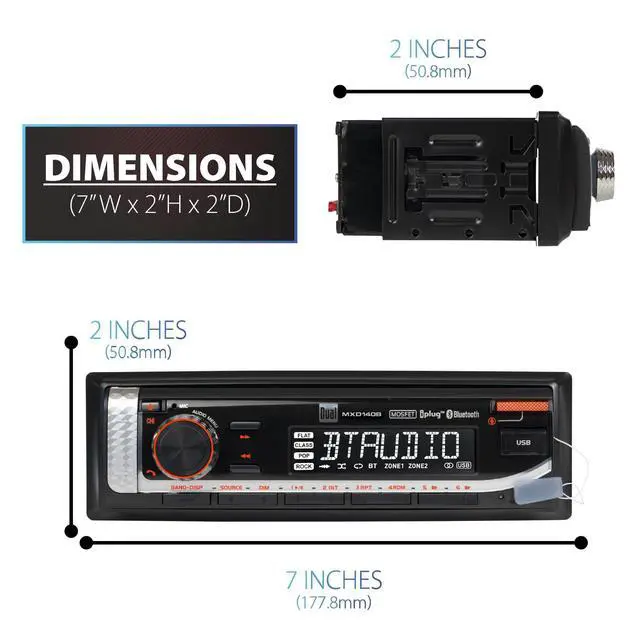 Alt view image 4 of 4 - MXD140B Marine Stereo with Built-in Bluetooth | Single DIN 8-Character Sunlight-Readable LCD Display | Weatherproof | AM/FM Stereo Receiver | USB Port with 2.1 A Charging | Black