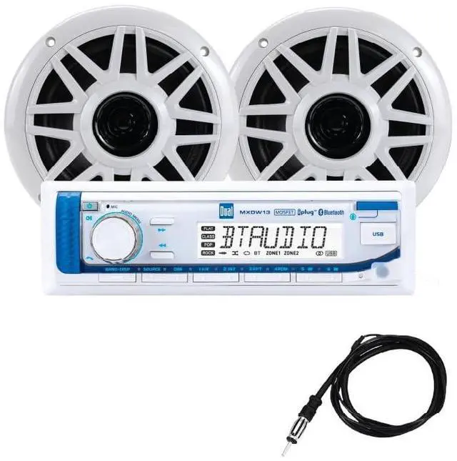 Main image of MXP152W Marine Stereo with (2) 6.5" Marine Speakers & Antenna | AM/FM Boat Radio Digital Media Receiver with Built-in Bluetooth | USB Playback with 2.1A Fast Charging | White