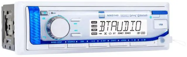 Main image of MXD140 Marine Stereo with Built-in Bluetooth | Single DIN 8-Character Sunlight-Readable LCD Display | Weatherproof | AM/FM Stereo Receiver | USB Port with 2.1 A Charging | White