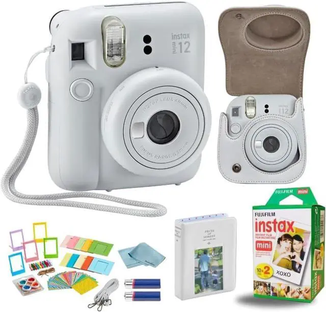 Main image of Instant Mini 12 Camera + Accessory Bundle & Custom Case + Fuji Instant (20 Shots) Designer Mini Photo Album (60 Pockets) (Clay White)