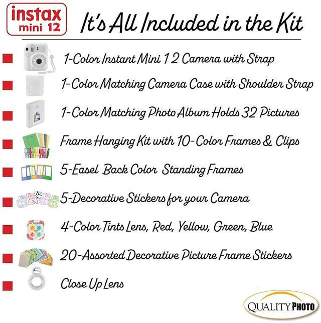 Alt view image 3 of 4 - Instax Mini 12 Instant Camera with Case, Decoration Stickers, Frames, Photo Album and More Accessory kit (Clay White)