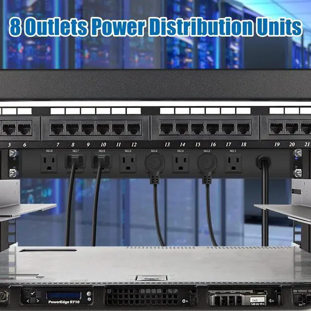 Alt view image 3 of 4 - 2 Pack 1U Rack Mount Surge Protection, 8 Outlet PDU Power Strip, Metal Mountable Outlet Strip with Switch,1200J,15ft Power Cord