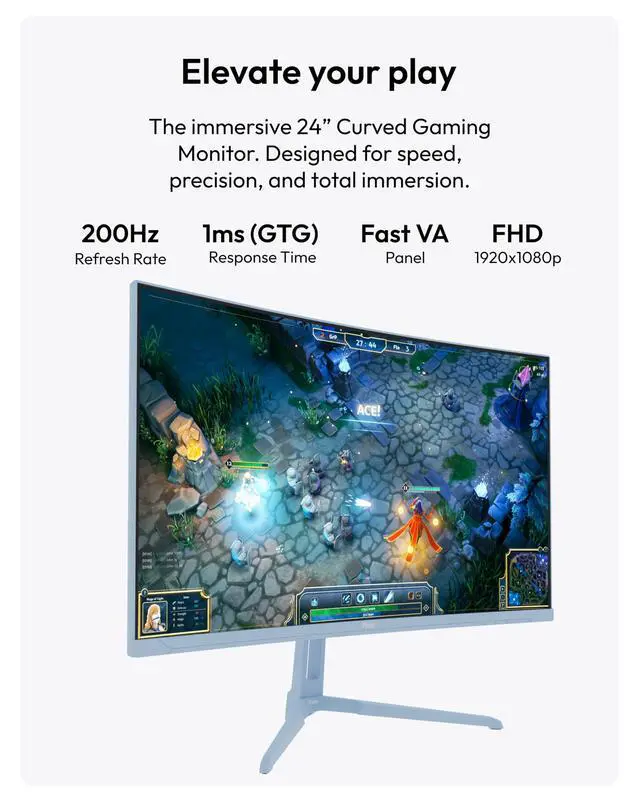 Alt view image 2 of 4 - PXC248 Wave Blue 24 inch 200Hz Refresh Rate FHD 1080p Resolution 1500R Curve Fast VA Panel 1ms GTG Response Time Adaptive Sync HDR Curved Gaming Monitor