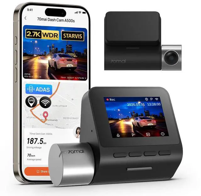 Main image of 2.7K Dash Cam Front A500S, 1944P Dash Camera for Cars with Sony IMX335, Dashcam Built-in WiFi GPS, Optional Rear Dashcam, ADAS, 2'' IPS LCD Screen, 24H Parking Mode, WDR, Super Night Vision