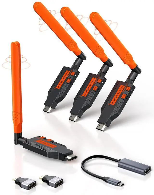 Main image of Wireless HDMI Transmitter and 3 Receivers: 4K Decode 1080P Full HD Output, 350FT/100M Long Range, 5.8G Extender Plug & Play Low Lag for Streaming Video/Audio Multiple TV/Monitor/Projector