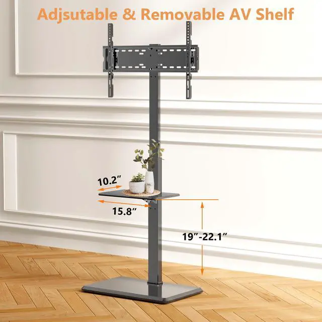 Alt view image 4 of 4 - Universal Floor TV Stand,TV Floor Mount Stand with Removable Shelf for 32-75 inch TV up to 110 lbs, Swivel and Height Adjustable Tall TV Stand for Bedroom,Office(TCP01-2-M-A02)