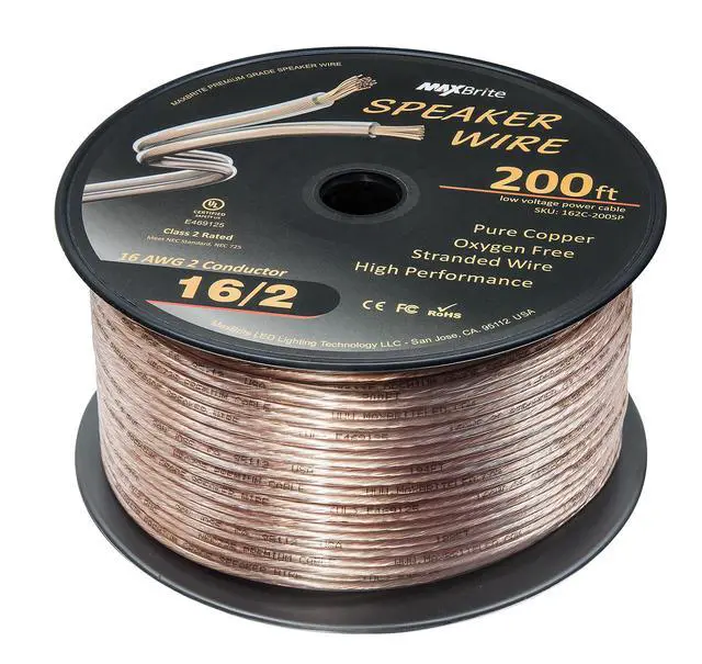 Alt view image 2 of 4 - 200 ft. Spool High Performance 16 Gauge Speaker Wire, Oxygen Free Pure Copper - UL Listed Class 2