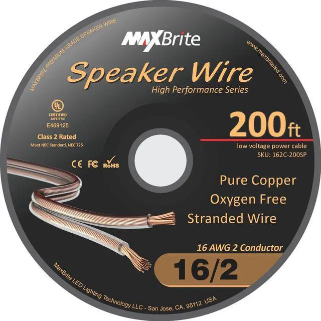 Alt view image 4 of 4 - 200 ft. Spool High Performance 16 Gauge Speaker Wire, Oxygen Free Pure Copper - UL Listed Class 2