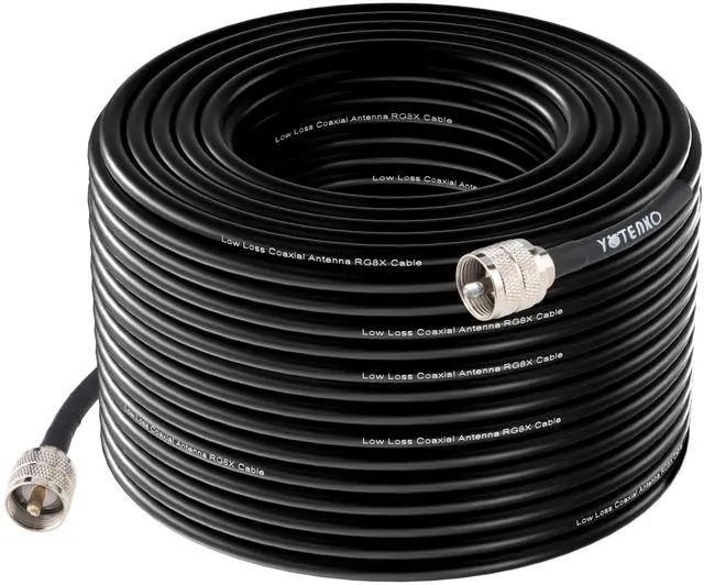 Main image of RG8x Coaxial Cable 100ft, UHF PL259 Male to UHF SO239 Female Connector Cable 100 feet, 50 Ohm Antenna Coax Low Loss for CB Ham HF Radio