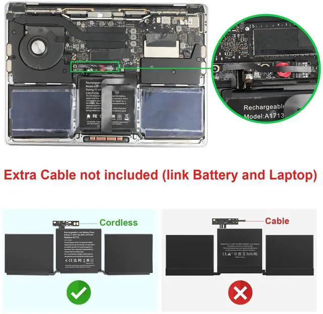 Alt view image 2 of 4 - A1708 Battery Replacement for MacBook Pro 13 inch A1708(Late 2016, Mid 2017) A2159(2019) A2289(2020) A2338(2020,2022) A1713 A2171 EMC 2978 EMC 3164 MPXQ2LL/A MLL42LL/A MLUQ2LL/A