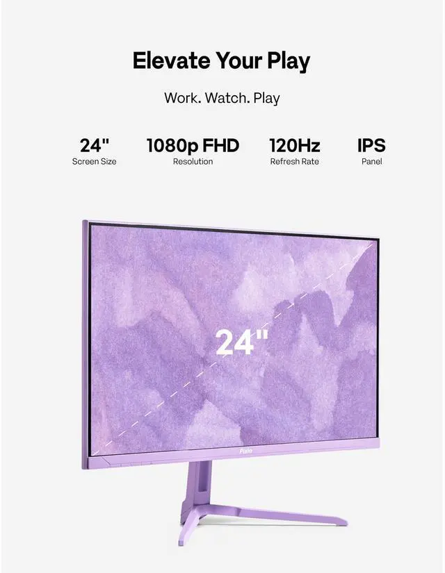 Alt view image 3 of 6 - PX246 Wave Purple 24 inch 120Hz Refresh Rate FHD 1080p Resolution IPS Panel 4ms GTG Response Time Gaming Monitor with Adaptive Sync