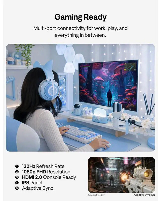 Alt view image 6 of 6 - PX246 Wave Blue 24 inch 120Hz Refresh Rate FHD 1080p Resolution IPS Panel 4ms GTG Response Time Gaming Monitor with Adaptive Sync