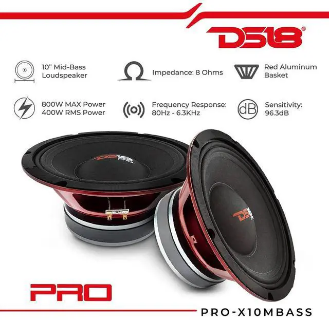 Alt view image 2 of 6 - PRO-X10MBASS Loudspeaker - 10", Midbass, Red Steel Basket, 800W Max, 400W RMS, 8 Ohms - Premium Quality Audio Door Speakers for Car or Truck Stereo Sound System (1 Speaker),Classic