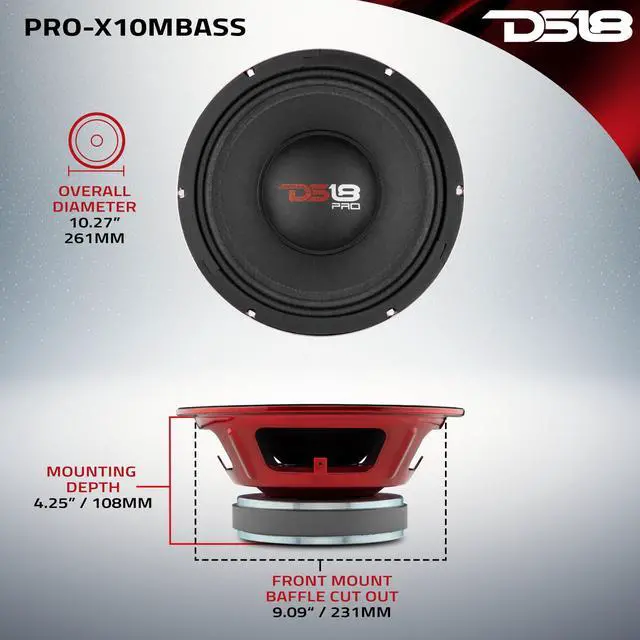 Alt view image 3 of 6 - PRO-X10MBASS Loudspeaker - 10", Midbass, Red Steel Basket, 800W Max, 400W RMS, 8 Ohms - Premium Quality Audio Door Speakers for Car or Truck Stereo Sound System (1 Speaker),Classic