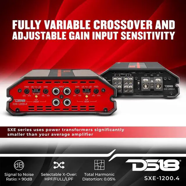 Alt view image 3 of 6 - SXE-1200.4/BK Car Amplifier Stereo Full-Range Class A/B 4-Channel 60x4 RMS @4 OHM 1200 Watts - Powerful and Compact Amp for Speakers in Car Audio System