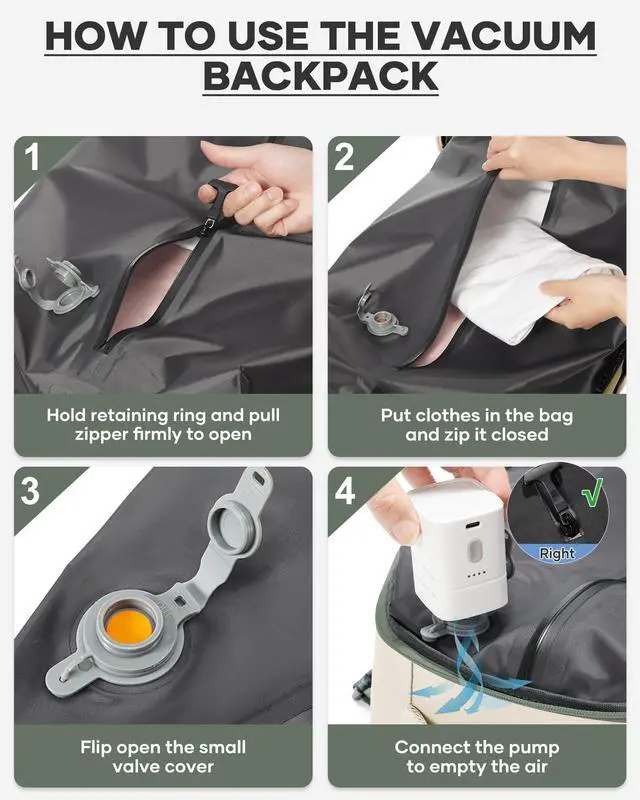 Alt view image 3 of 6 - Vacuum Backpack Travel with Pump Vacpack Travel Backpack with Vacuum System Compression Backpacks