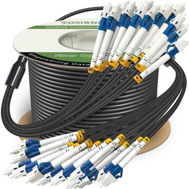 Main image of 50 Meters 12 Core Industrial TPU LC to LC Outdoor Armored Fiber Optic Cable, 12 Strands OS2 Single Mode Fiber Patch Cable with LC Connectors, 9/125um, OD-6mm, Direct Burial LC-LC