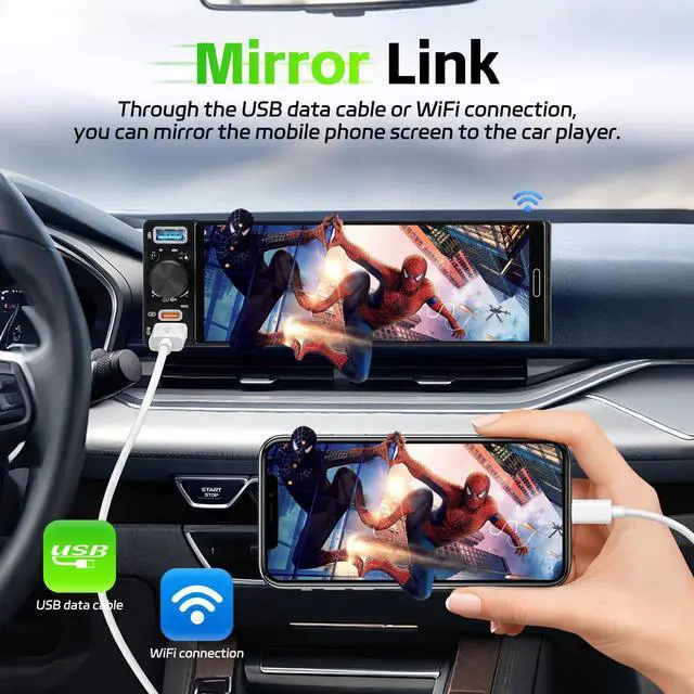 Alt view image 4 of 6 - Single Din Radio Car Stereo with Wireless Apple Carplay & Android Auto, 6.5" IPS Touchscreen Car Radio with Bluetooth 1080P Backup Camera Navigation Mirror Link AM/FM USB & Type-C Fast Charging EQ SWC