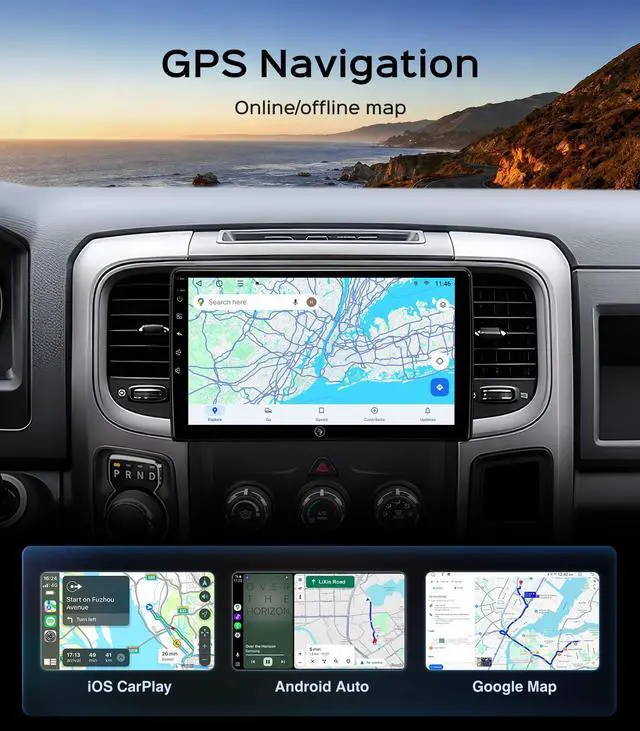 Alt view image 5 of 6 - 10.2inch Car Stereo Radio for Dodge Ram Pickup 1500 2500 3500 2013 2014 2015 2016 2017 2018 2G+32G with Wireless carplay/Android auto/Touchscreen/Android13/GPS Navigation/HD Backup Camera