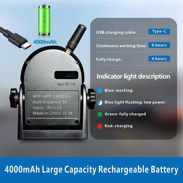 Alt view image 6 of 6 - Upgraded Wireless Backup Camera Magnetic Hitch, 4000mAh Rechargeable Battery Powered WiFi Rear View Camera, 720P IP68 Waterproof Reverse Camera for Truck/RV/Camper/Trailer for iPhone iPad Android