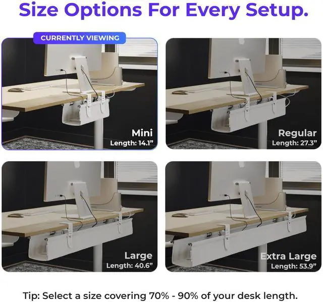 Alt view image 4 of 6 - Original No Drill Under Desk Cable Management Tray 14.1" - Premium White Fabric Cable Management Under Desk - Clamp/Screw Mount Cord Organizer - Supports Upto 66lbs
