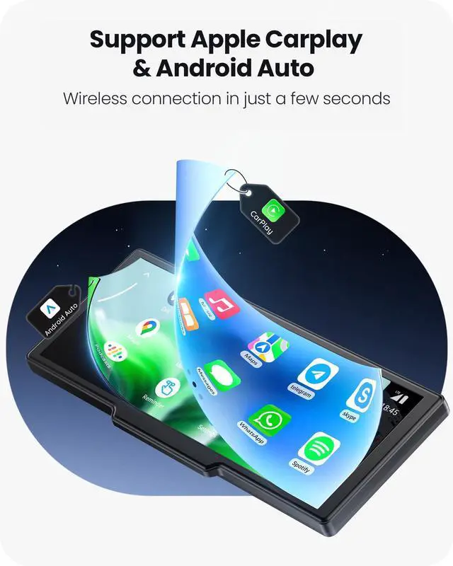 Alt view image 4 of 6 - 9.26" Portable CarPlay Screen for Apple Carplay & Android Auto with 4K Dash Cam & HD Backup Camera, Wireless Car Play with Strongest Bluetooth 5.2, OTA Updates, Voice Control, GPS Navigation