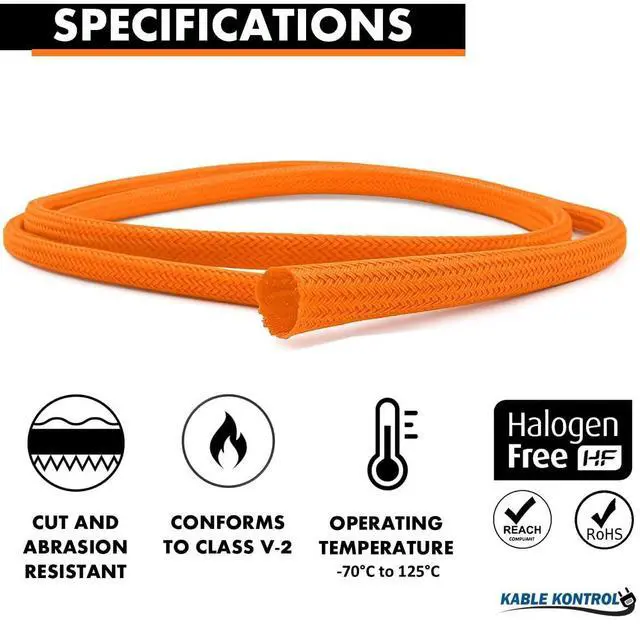 Alt view image 2 of 6 - 25 Ft - 1.25 Inch Braided Cable Sleeve - Self Closing Split Wire Wrap Cord Hider Organizer Wire Loom Tubing Cover for Automotive, Industrial Cable Management - Orange