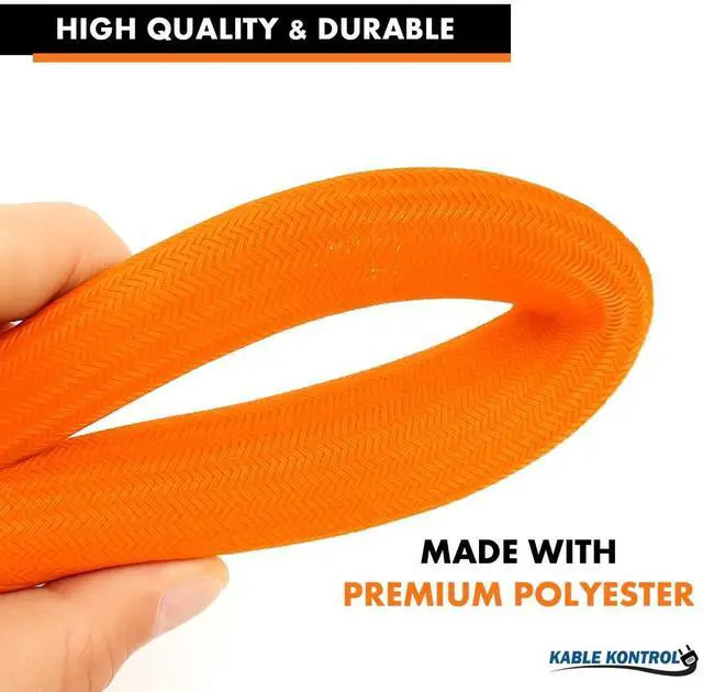 Alt view image 4 of 6 - 25 Ft - 1.25 Inch Braided Cable Sleeve - Self Closing Split Wire Wrap Cord Hider Organizer Wire Loom Tubing Cover for Automotive, Industrial Cable Management - Orange