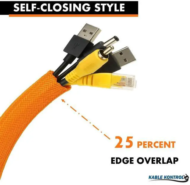 Alt view image 5 of 6 - 25 Ft - 1.25 Inch Braided Cable Sleeve - Self Closing Split Wire Wrap Cord Hider Organizer Wire Loom Tubing Cover for Automotive, Industrial Cable Management - Orange