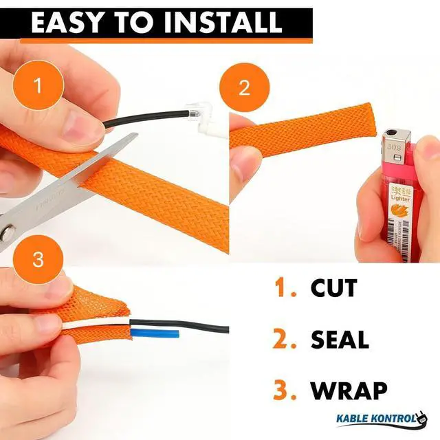 Alt view image 6 of 6 - 25 Ft - 1.25 Inch Braided Cable Sleeve - Self Closing Split Wire Wrap Cord Hider Organizer Wire Loom Tubing Cover for Automotive, Industrial Cable Management - Orange