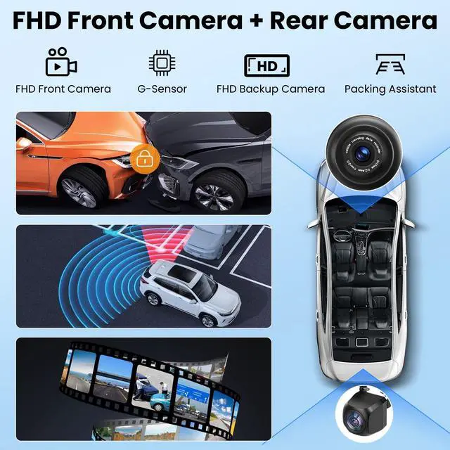 Alt view image 4 of 6 - Wireless Portable Carplay Screen with 4K Dash Cam, 9" HD Touch Screen with A-pple Carplay & Android Auto Car Stereo, with 1080p Backup Camera, GPS Navigation/Mirror Link/Voice Control/Bluetooth