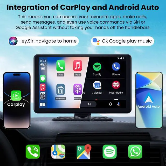 Alt view image 6 of 6 - Wireless Portable Carplay Screen with 4K Dash Cam, 9" HD Touch Screen with A-pple Carplay & Android Auto Car Stereo, with 1080p Backup Camera, GPS Navigation/Mirror Link/Voice Control/Bluetooth