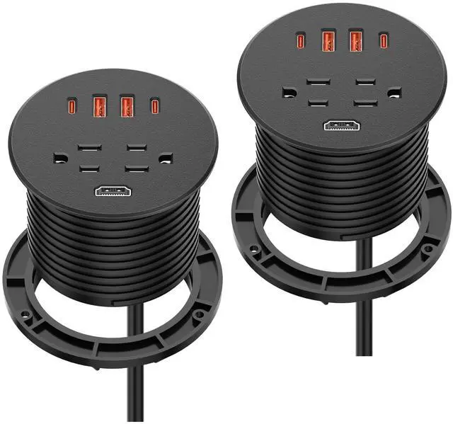 Main image of 2Pcs Desk Power Grommet with 35W USB C Fast Charging, 3 Inch Desktop Recessed Power Strip with 4 USB Ports, HDMI Ports, Flush Mount Power Strip Desk Charging Station