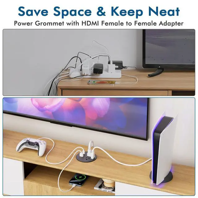 Alt view image 4 of 6 - 2Pcs Desk Power Grommet with 35W USB C Fast Charging, 3 Inch Desktop Recessed Power Strip with 4 USB Ports, HDMI Ports, Flush Mount Power Strip Desk Charging Station