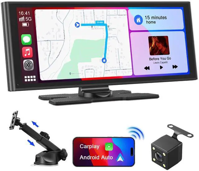 Main image of 9.26" Portable Carplay Screen for Car with Wireless Apple Car Play & Android Auto Touch Screen, OTA Upgrade, Backup Camera, Voice Control, GPS Navigation, Mirror Link, Bluetooth 5.0, FM, AUX