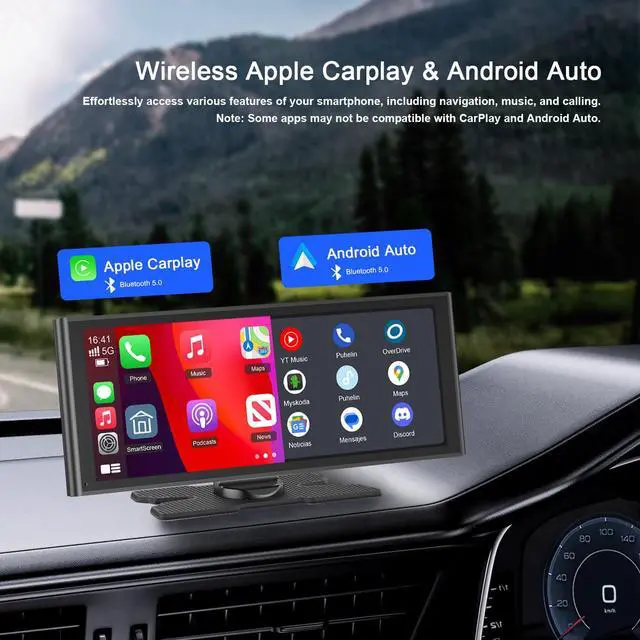 Alt view image 2 of 6 - 9.26" Portable Carplay Screen for Car with Wireless Apple Car Play & Android Auto Touch Screen, OTA Upgrade, Backup Camera, Voice Control, GPS Navigation, Mirror Link, Bluetooth 5.0, FM, AUX