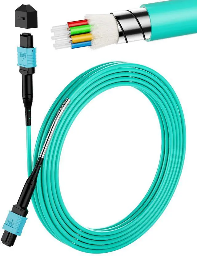 Main image of MPO to MPO OM3 Armored Fiber Optic Cable 8-Core 40/100G 25m (82ft) LSZH Jacket, Multimode 50/125m, UPC Polished, Female-Female, for Enterprise Networks