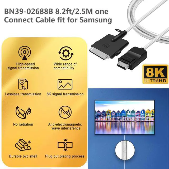 Alt view image 6 of 6 - One Invisible Connection Cable BN39-02688A for TV Neo QLED 8K Smart TV Model QN95A, QN700A, QN800A, QN900A, 8FT (2.5M), Silver, NOT fit TV Frame TV