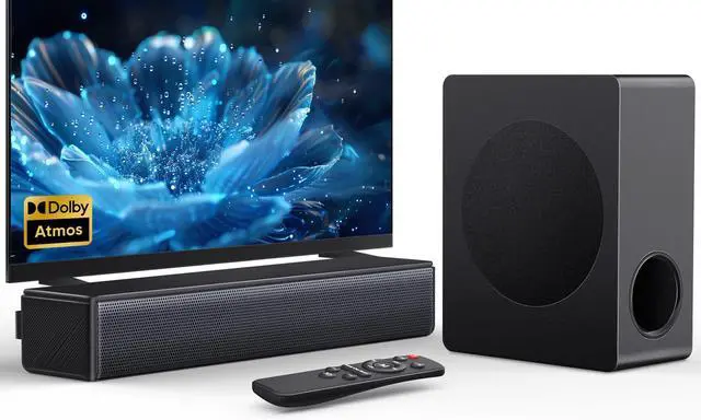 Main image of Sound bar with subwoofer, 200W 2.1 ch soundbar w/Dolby Atmos Surround Sound System, 3D Bass Adjustable Home Theater Bluetooth TV Speaker for Smart TV/Projector/PC