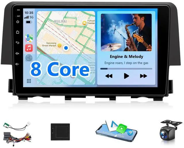 Main image of Android Radio Stereo for Honda Civic 2016 2017 2018 2019 2020 2021 Wirelss Apple CarPlay Android Auto Mirrorlonk Support FM RDS DSP HiFi SWC BT GPS Camera (Honda Civic 2016-2021,8 Core,4GB+64GB)