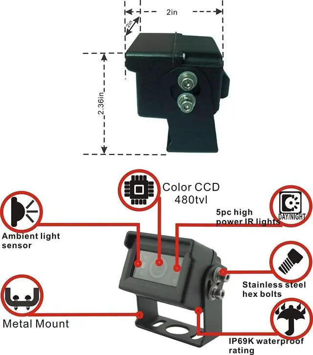 Alt view image 4 of 6 - AHD 1080P Wired Reverse Rear View Backup Camera System,2 IR Camera with Waterproof IP69K, 7" Single View Monitor with TVS Protector,Vibration-Proof 10G for Tractor/Truck/Skid Steer/Heavy Equipment