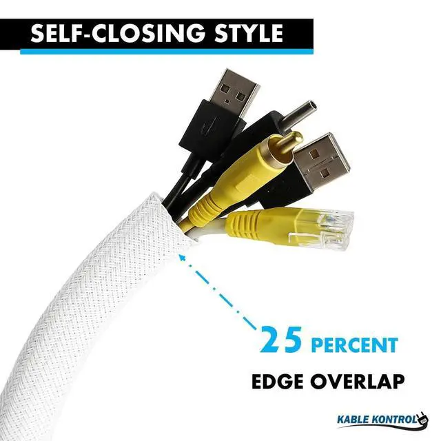 Alt view image 5 of 6 - 25 Ft - 1.25 Inch Braided Cable Sleeve - Self Closing Split Wire Wrap Cord Hider Organizer Wire Loom Tubing Cover for Automotive, Industrial Cable Management - White