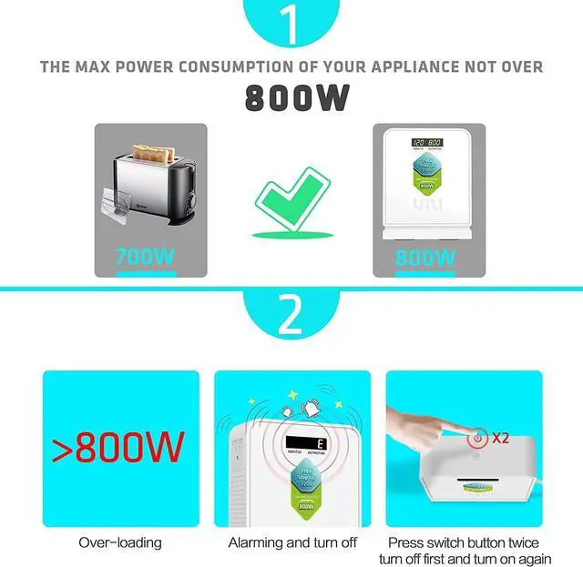 Alt view image 3 of 6 - Step Up 110v to 220v Voltage Converter 800W for Europe and Asia 220-240V Appliance Use in US Canada Mexico - Power Transformer