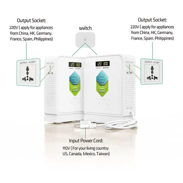 Alt view image 4 of 6 - Step Up 110v to 220v Voltage Converter 800W for Europe and Asia 220-240V Appliance Use in US Canada Mexico - Power Transformer