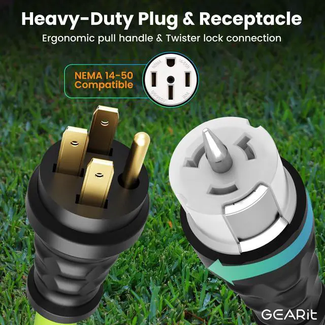 Alt view image 3 of 6 - 50-Amp Generator Extension Cord (15 Ft) Inline NEMA 14-50P to SS2-50R Twist Lock Connector STW 6/3+8/1 AWG 125/250V for 50A Power Inlet Box, RV Camper, Generator to House - 15 feet