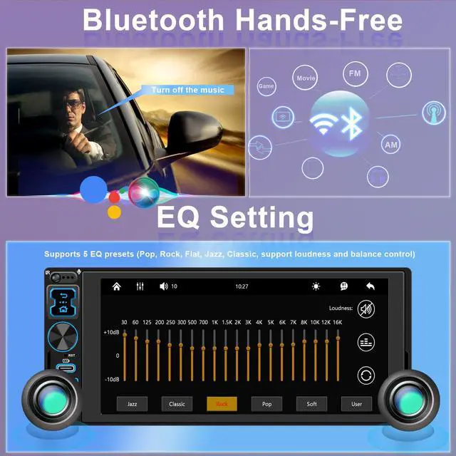 Alt view image 4 of 6 - Single DIN Car Stereo Radio with Wireless Apple CarPlay & Android Auto, 6.9" IPS 1280x600 Touchscreen, Bluetooth 5.2, FM Radio, Backup Camera, 1 DIN Head Unit, 180W Subwoofer Out, Type-C Fast Charging